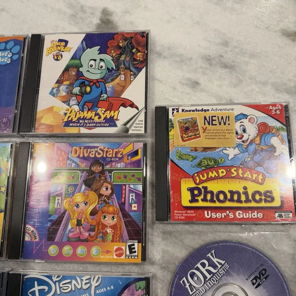 Lot Of 11 Kids PC Games Vintage Windows 95/98 Zork, Disney, Pajama Sam & Others